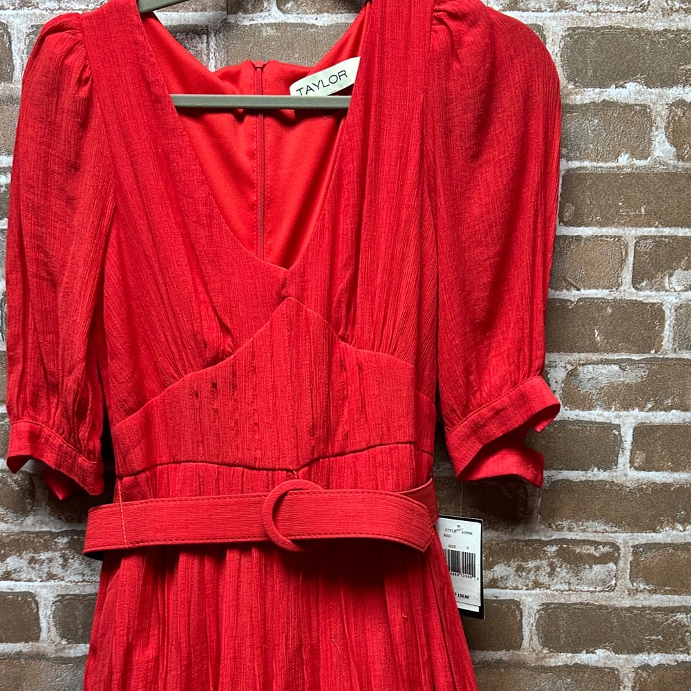 Taylor Bold Red belted dress. New. 138.00 retail - Picture 4 of 10
